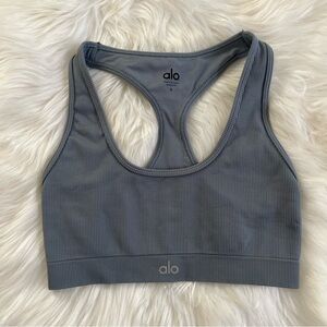 Alo Seamless Ribbed Bra in Steel Blue (size Small)